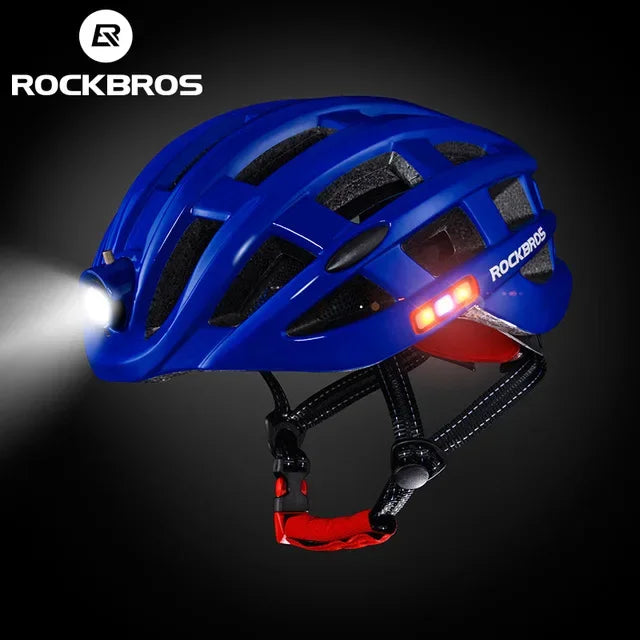 ROCKBROS Bicycle Helmets Ultralight Cycling Helmet Mountain Road Bike Helmet With Glowing Headlight Warning Light Safety Cap