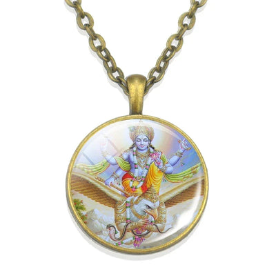Lakshmi Goddess Pattern Bronze Retro Pendant Necklace Hinduism God Ganesh Glass Cabochon Jewelry Necklace Amulet Gift