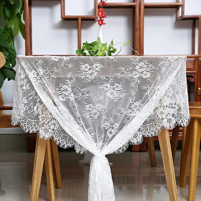 300*150CM White Lace Fabric For Table Cover Lace Decorative Tablecloth Dining Cloth Textile Wedding Party Home Decor