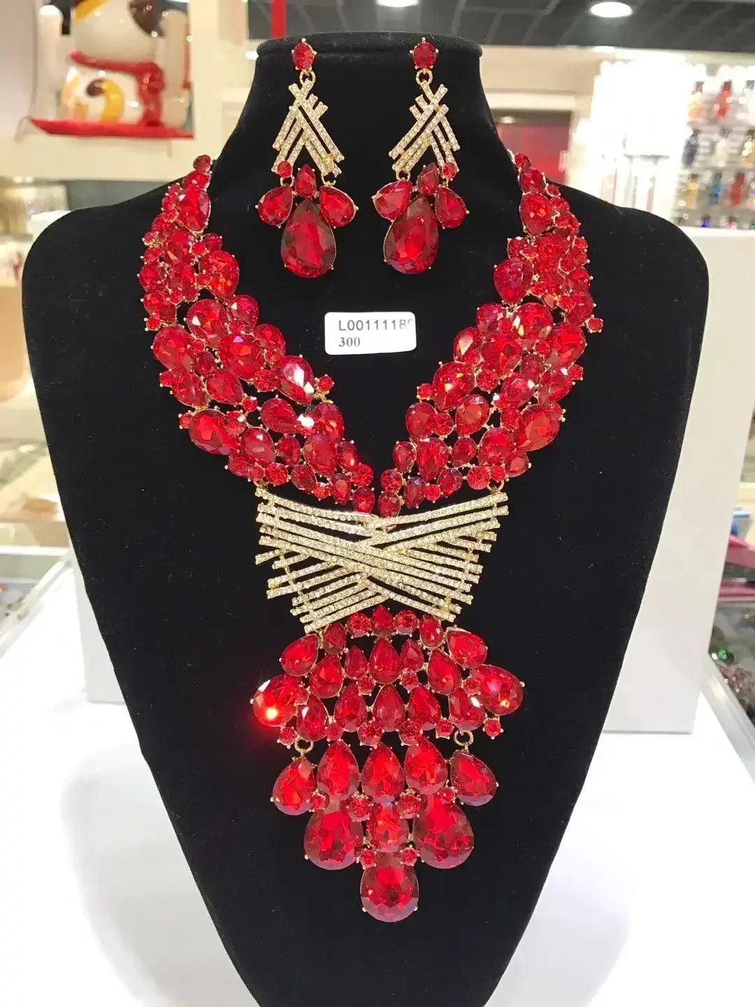 Women luxury necklaces set wedding delicate fashion jewelery crystal rhinestone earrings jewelry sets