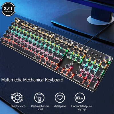 RGB Backlit Gaming Mechanical Keyboard Retro Punk USB Wired 104 Keys Metal Panel LED Switch Full Keypad Computer Game Accessary
