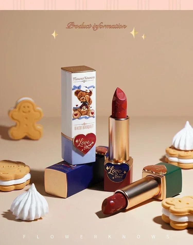 Flower knows love bear series matte moisturizing silky smooth natural lipstick makeup