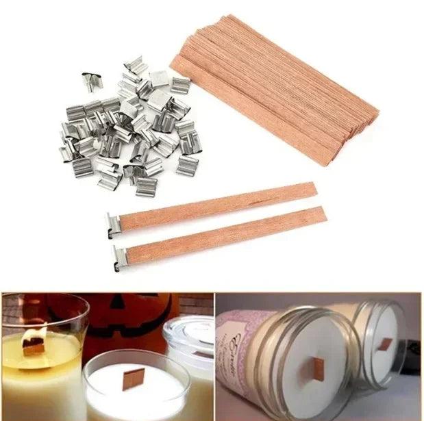 30pcs wooden candle wicks making set with clip base naturally smokeless wood core for diy jar tools