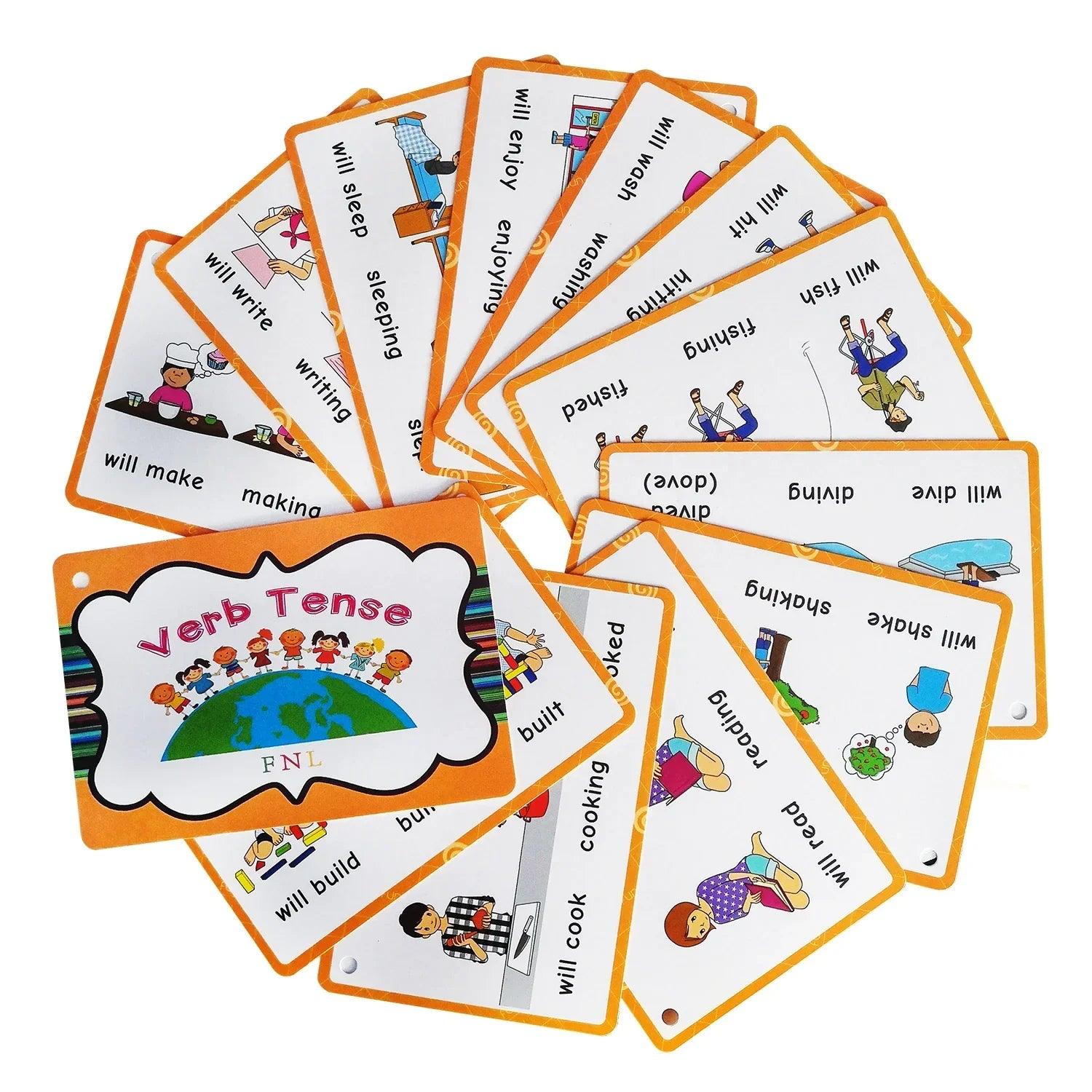 24 groups/set verb tense flash card leaning english word picture cards educational toys for children games classroom