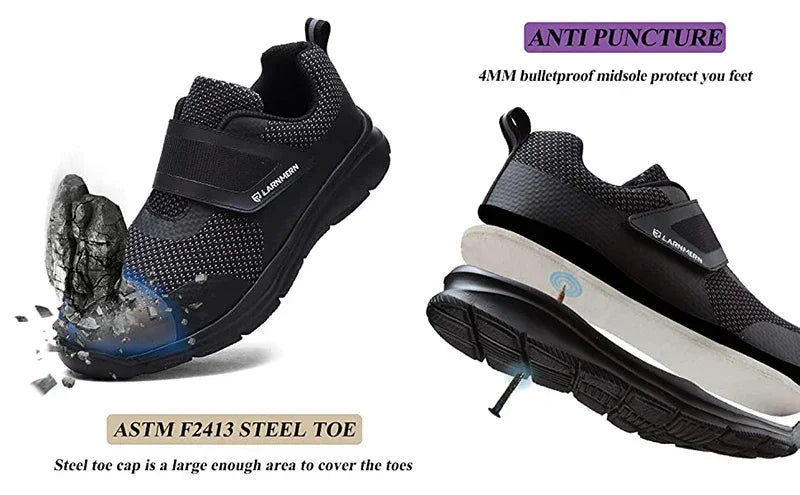 LARNMERN Men's Safety Shoes Steel Toe Construction Protective Footwear Lightweight 3D Shockproof Work Sneaker Shoes Size 42