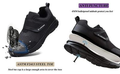 LARNMERN Men's Safety Shoes Steel Toe Construction Protective Footwear Lightweight 3D Shockproof Work Sneaker Shoes Size 42