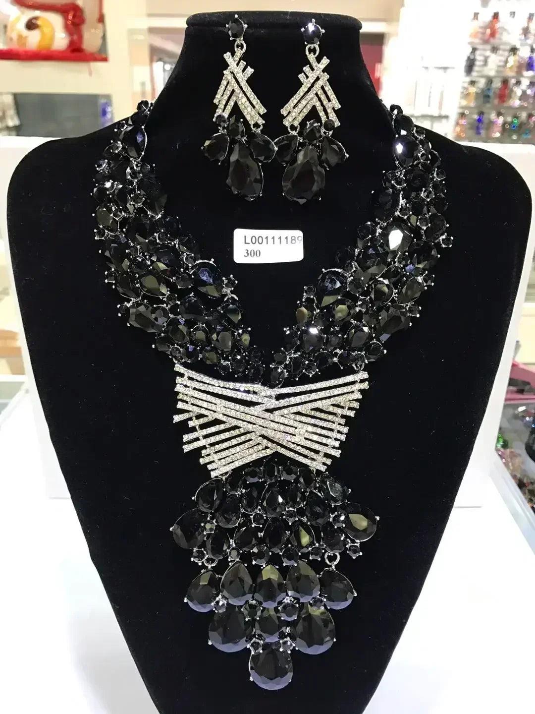 Women luxury necklaces set wedding delicate fashion jewelery crystal rhinestone earrings jewelry sets