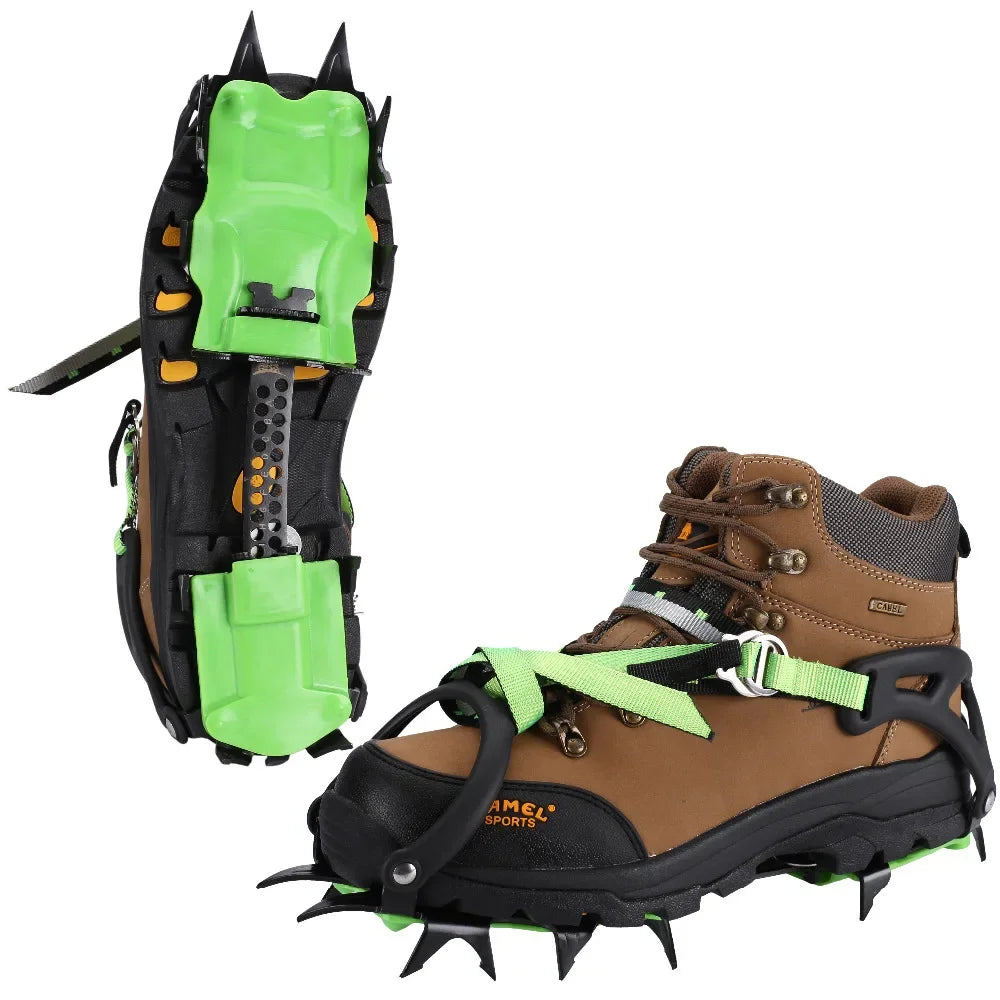 BRS Crampons Mountaineering Short Ice Teeth Crampons Winter Snowfield Anti-slip Ice Gripper Climbing Cleats Green BRS-S1B