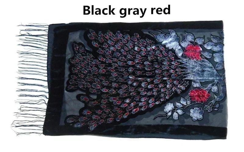Fashion black peacock velvet scarf women shawl ponchos bandanas