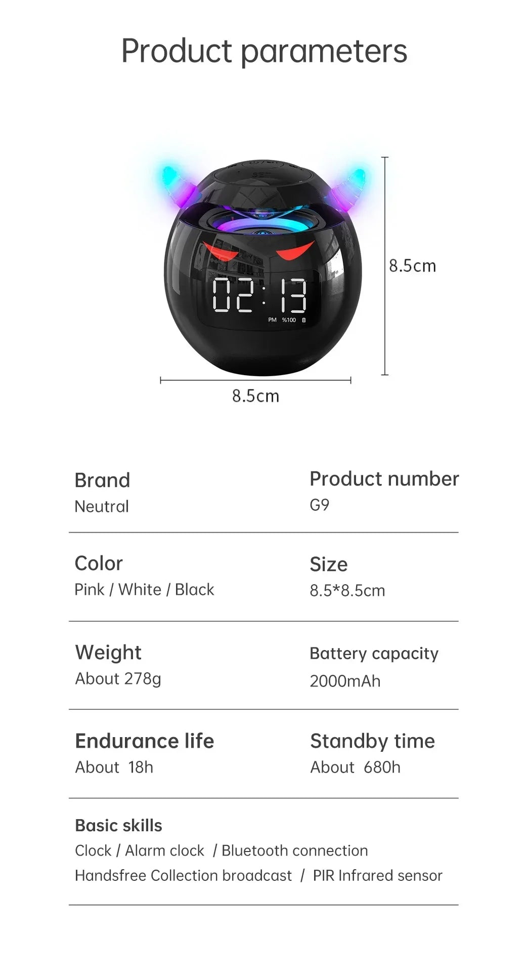Bluetooth Speaker audio with LED Digital Alarm Clock Music Player Wireless Ball Shape Clock Speaker Mini  Speaker Alarm clock