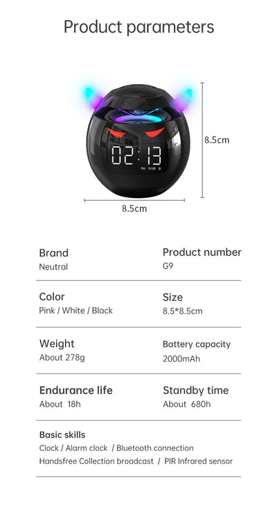 Bluetooth Speaker audio with LED Digital Alarm Clock Music Player Wireless Ball Shape Clock Speaker Mini  Speaker Alarm clock