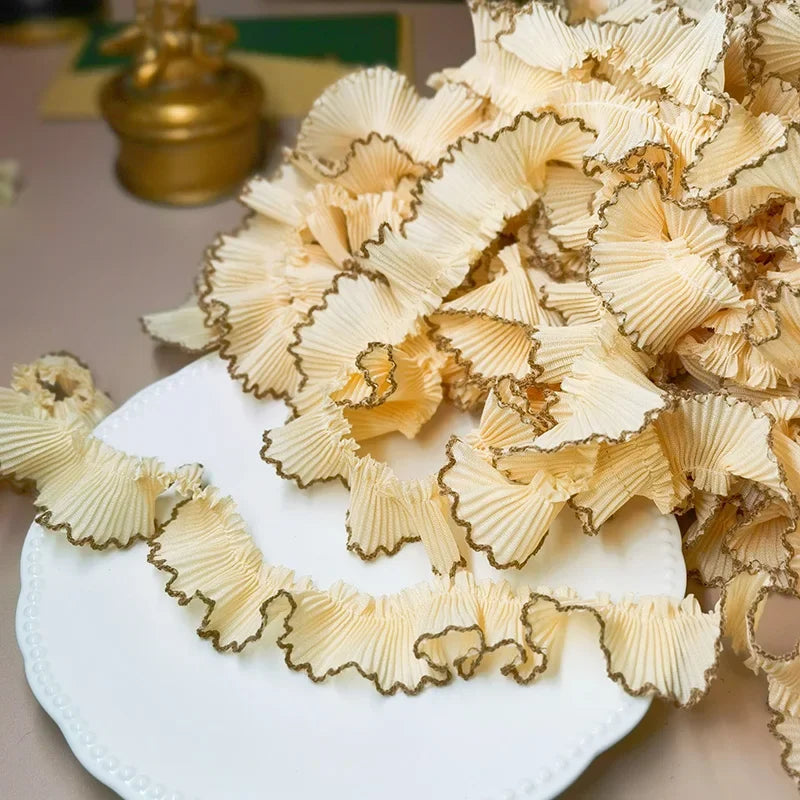 4M/lot 3cm Wine red/pink/Beige Chiffon Pleated Lace Dog Tooth Ruffle Lace Trimming for Dress Pet Cloth Home Decoration X1496