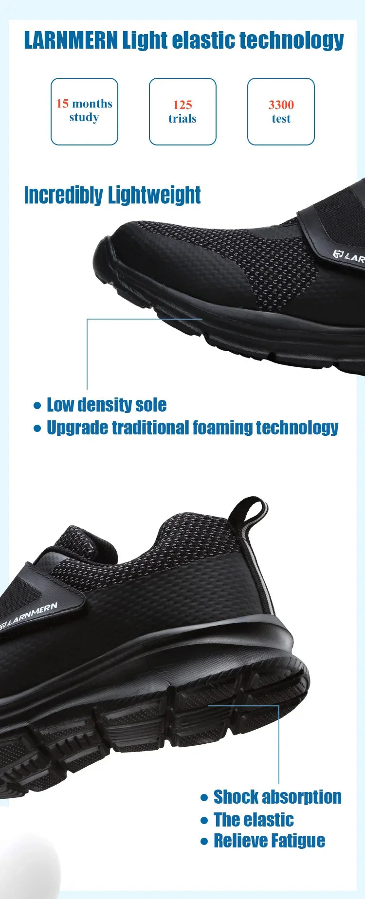 LARNMERN Men's Safety Shoes Steel Toe Construction Protective Footwear Lightweight 3D Shockproof Work Sneaker Shoes Size 42