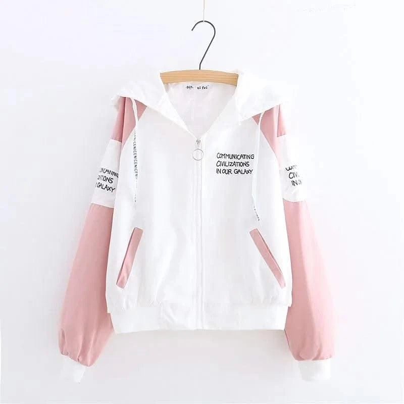 Lightweight Women's Hooded Jackets Autumn Windbreaker Basic Coats Loose Zipper Plus Size P619