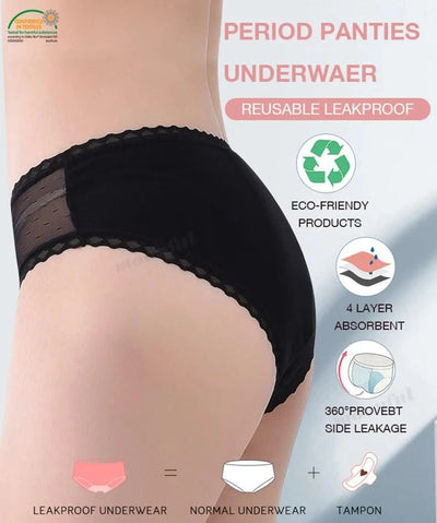 Bamboo Menstrual Panties for Women 4 Layer Absorbent Period Underwear Lace Bikini Leak Proof Culotte Menstruelle