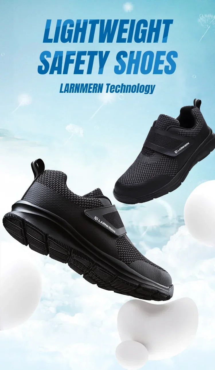 LARNMERN Men's Safety Shoes Steel Toe Construction Protective Footwear Lightweight 3D Shockproof Work Sneaker Shoes Size 42