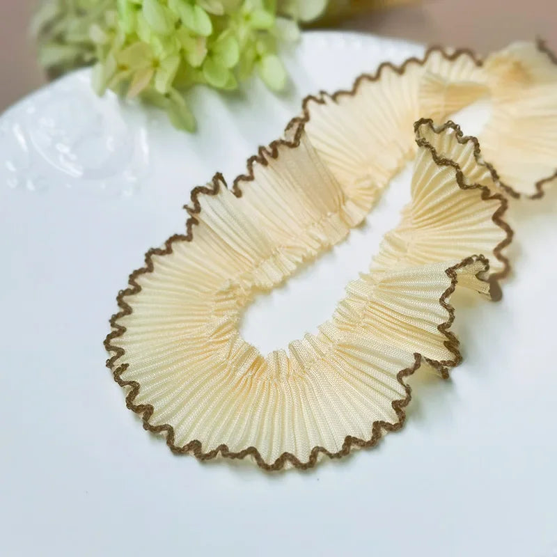 4M/lot 3cm Wine red/pink/Beige Chiffon Pleated Lace Dog Tooth Ruffle Lace Trimming for Dress Pet Cloth Home Decoration X1496