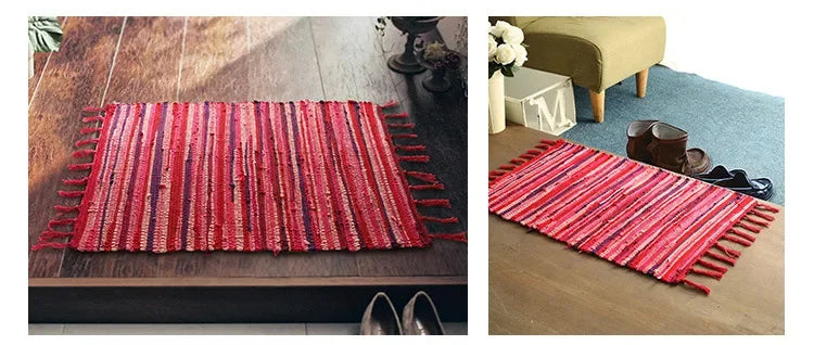 Cotton Cloth Retro Handmade Tassel Rug and Carpet for Home Living Room Tapestry Absorbent Floor Area Mat for Kitchen Boho Decor