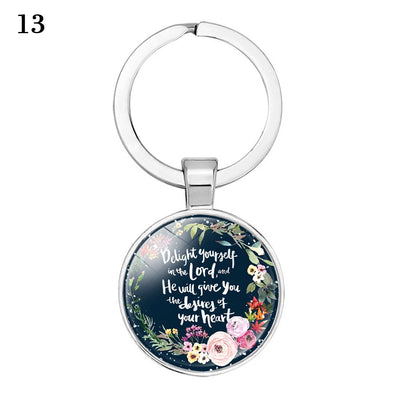 Give Thanks With A Grateful Heart Bible Verses Keychain Glass Scripture Quote Jewelry Christian Faith Keyring Thanksgiving Gifts