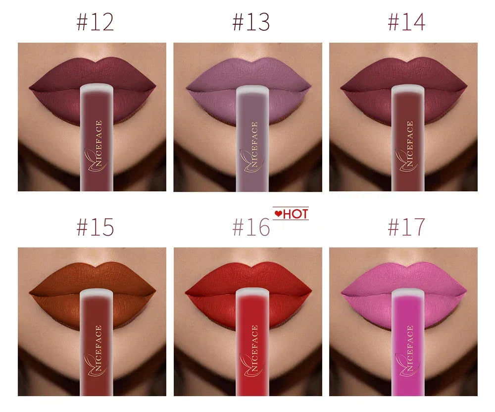 NICEFACE Matte Liquid Lipstick Waterproof Long Lasting Lip Gloss Tint Sexy Red Nude Purple Metallic Lipsticks Makeup Cosmetics