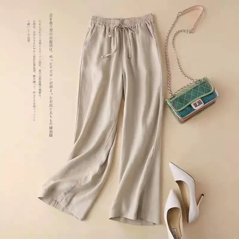 Women Loose Cotton Linen Wide Leg Pants