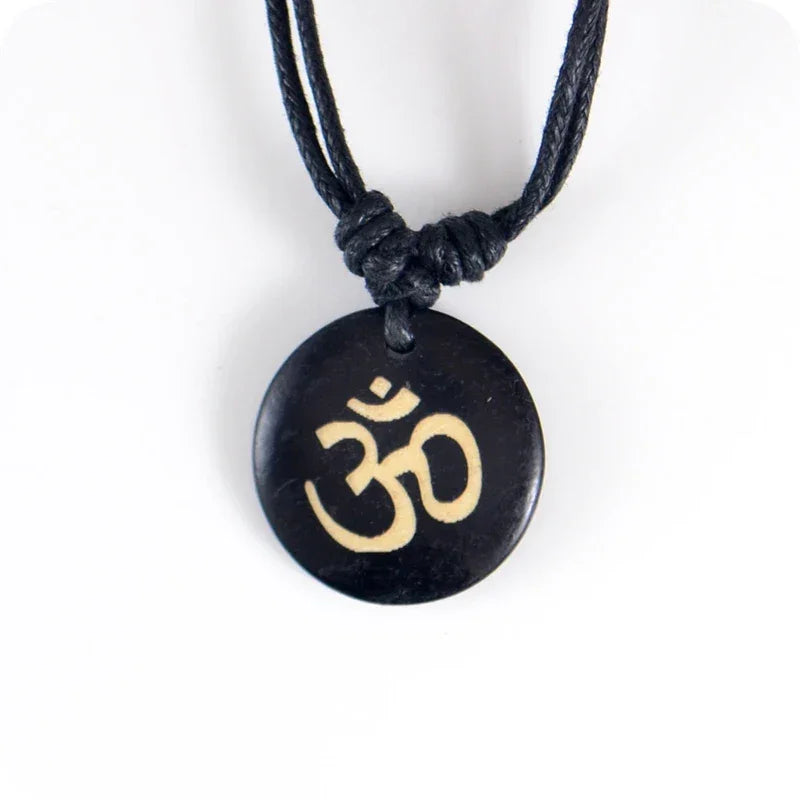 AUM OM Ohm Hindu Buddhist Hinduism Yoga India Bone Resin Carving Pendant Necklace Amulet Lucky Gift Tribal Fashion Jewelry