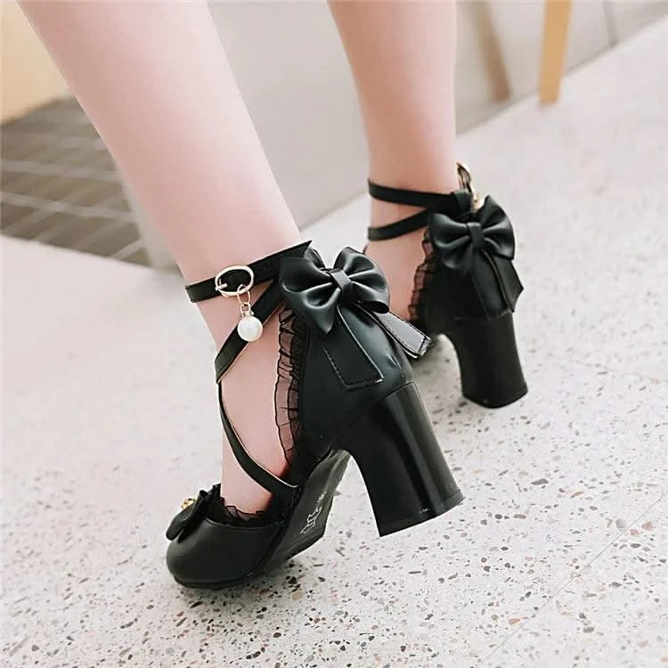 Kids Fashion Bowknot Thick High Heel Shoes | Children's Party Shoes| Fancy Dress Shoes for Girls