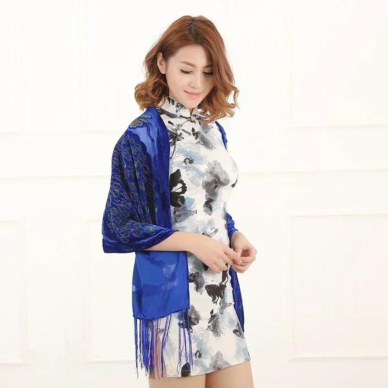 Fashion black peacock velvet scarf women shawl ponchos bandanas