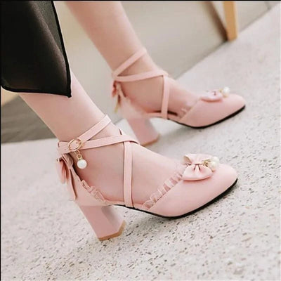 Kids Fashion Bowknot Thick High Heel Shoes | Children's Party Shoes| Fancy Dress Shoes for Girls