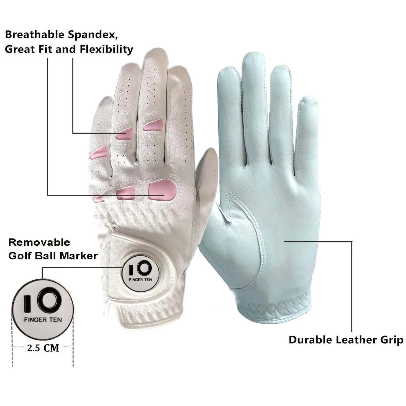 6 Pcs Rain Grip All Weather Womens Golf Gloves Ladies Left Hand Right Soft Cabretta Leather Glove with Ball Marker for Women