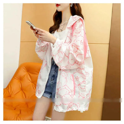 Summer Thin Sunscreen Jacket Women New Kawaii Bear Print Coats Female Casual Korean Loose Zipper Windbreaker