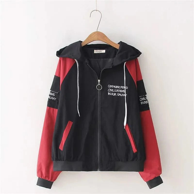 Lightweight Women's Hooded Jackets Autumn Windbreaker Basic Coats Loose Zipper Plus Size P619