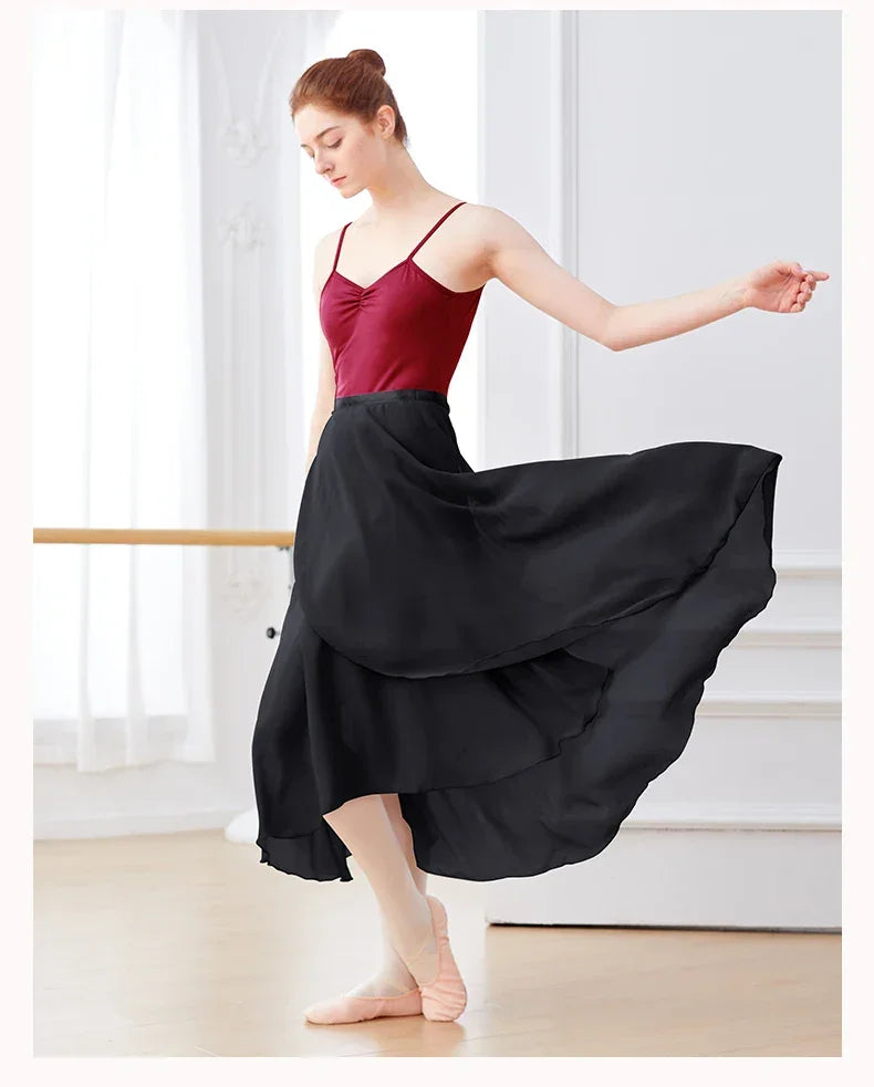 Ballet Skirts Women Long Chiffon Dance Skirt Fairy Chiffon Long Ballet Tutu Dress Dance Costumes Tie Up Dress