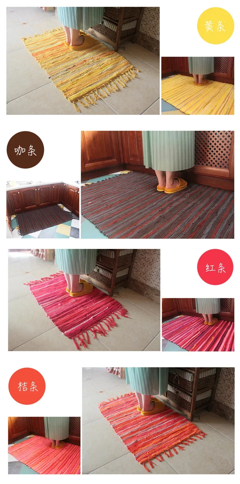 Cotton Cloth Retro Handmade Tassel Rug and Carpet for Home Living Room Tapestry Absorbent Floor Area Mat for Kitchen Boho Decor