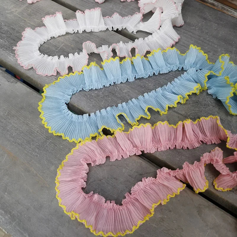 4M/lot 3cm Wine red/pink/Beige Chiffon Pleated Lace Dog Tooth Ruffle Lace Trimming for Dress Pet Cloth Home Decoration X1496