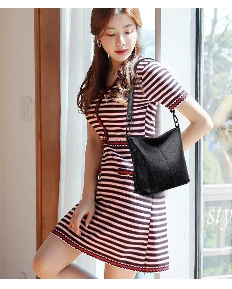 Hand crossbody bags for women 2024 new luxury designer handbag leather tassel shoulder purses and handbags tote bag