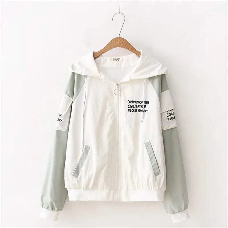 Lightweight Women's Hooded Jackets Autumn Windbreaker Basic Coats Loose Zipper Plus Size P619