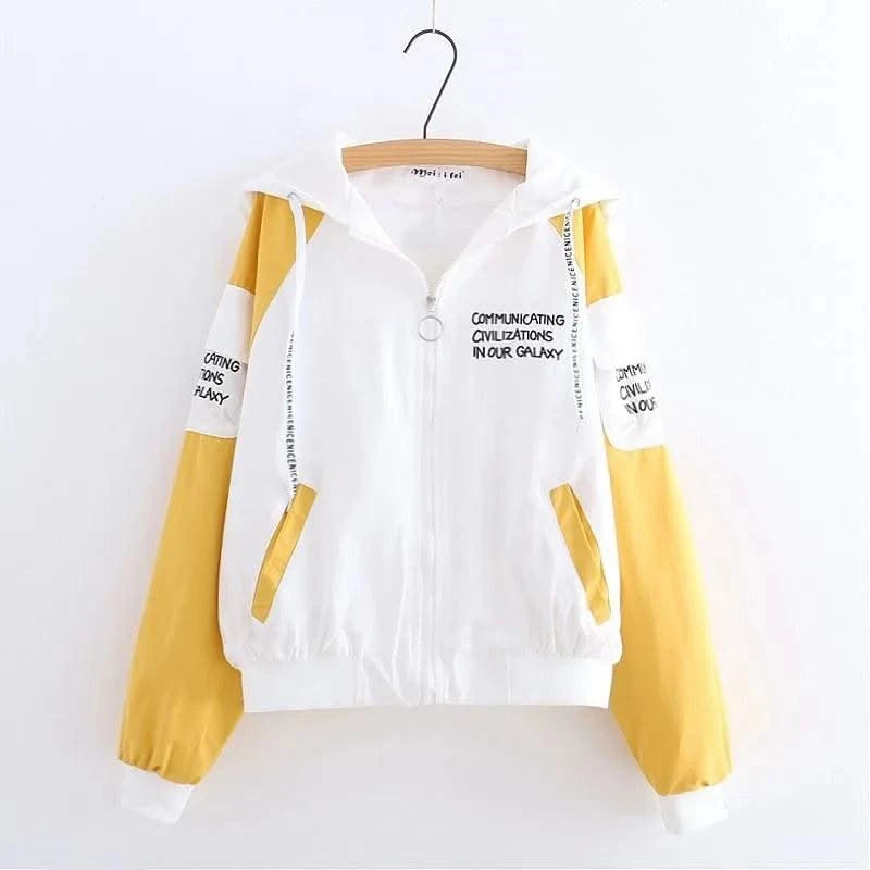 Lightweight Women's Hooded Jackets Autumn Windbreaker Basic Coats Loose Zipper Plus Size P619