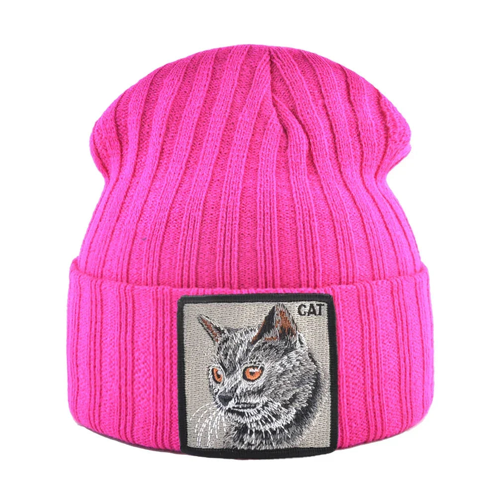 Women's Fashion Beanies Hat Solid Color Knitted Wool Skullies With Embroidery Patch Autumn Winter Men's Knit Gorras Bonnet