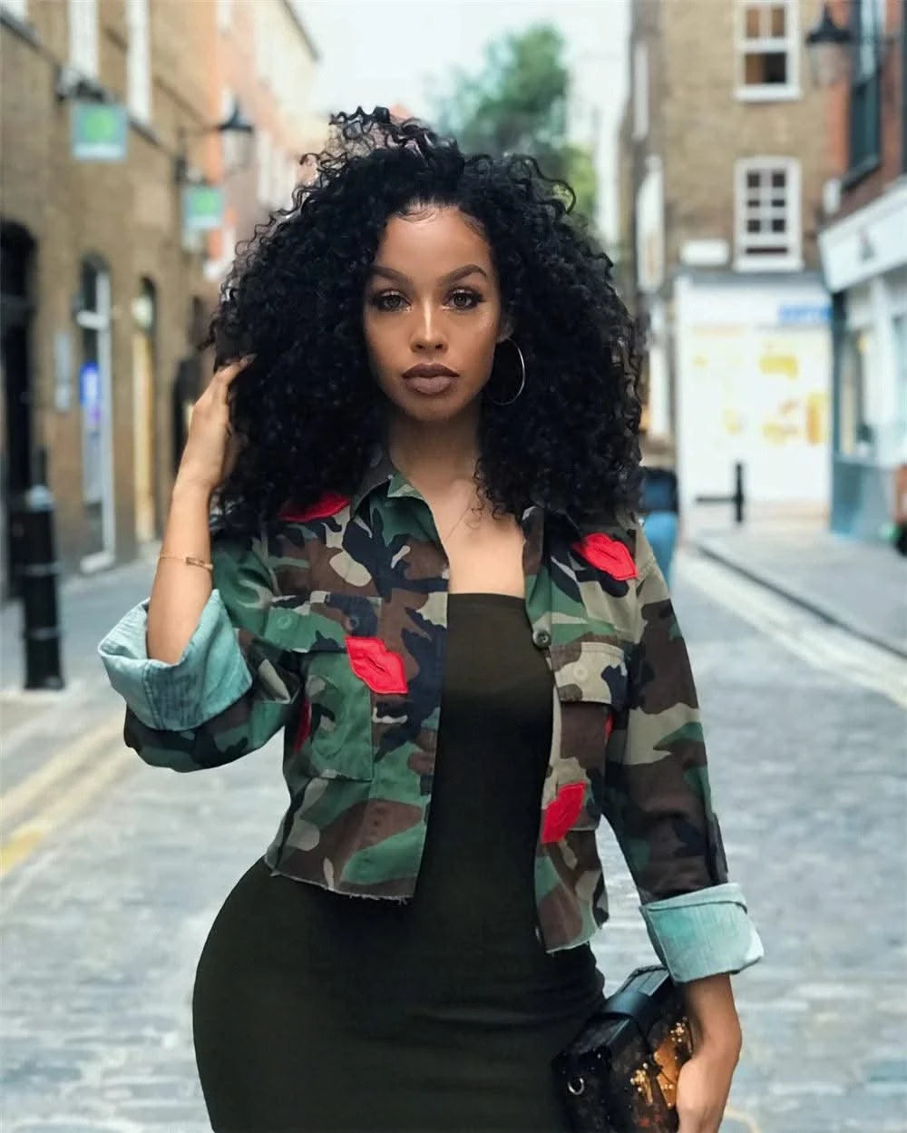 Camouflage Bomber Jacket Women Fashion Single-breasted Long Sleeve