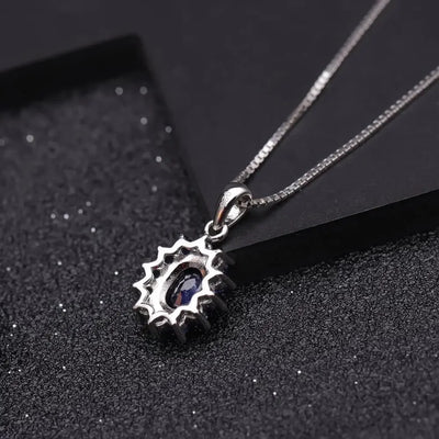 GEM'S BALLET Princess Diana Natural Blue Sapphire Pendant Earrings Ring Set 925 Sterling Silver Design Jewelry Set for Women