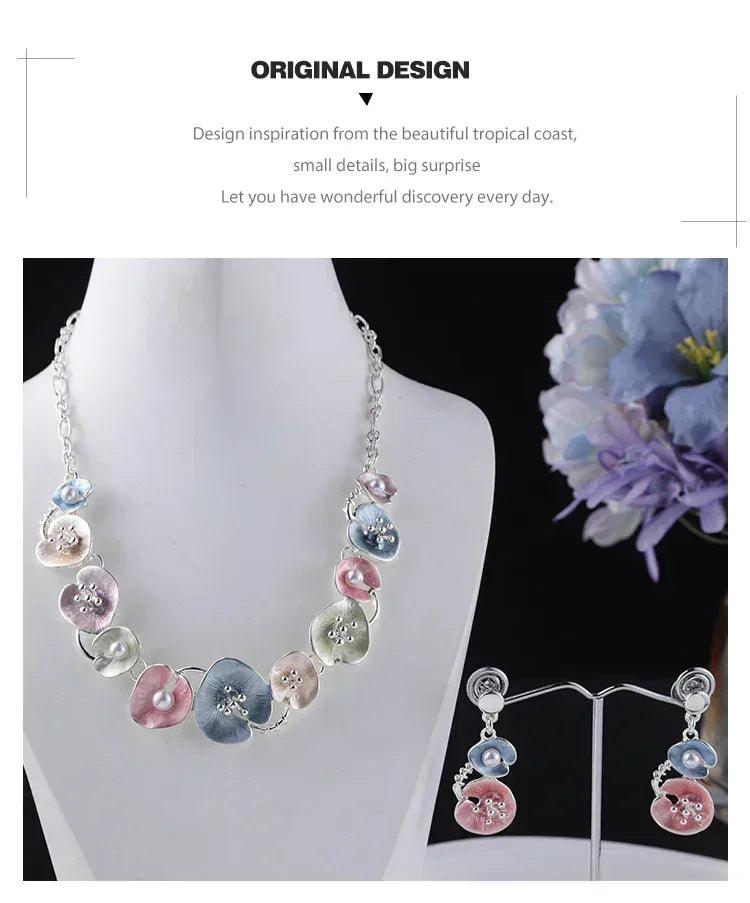 Meicem women silver plated pendant original design chain leaf necklace drop female luxury necklaces set for wedding