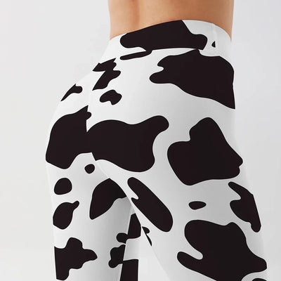 Women Cow Black Printed Leggings