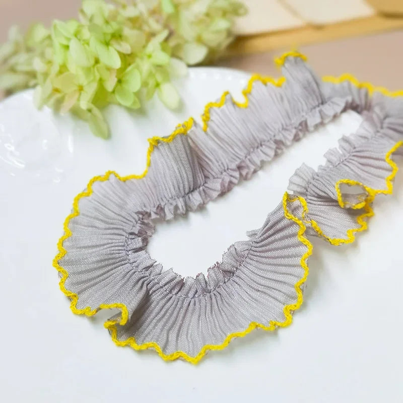 4M/lot 3cm Wine red/pink/Beige Chiffon Pleated Lace Dog Tooth Ruffle Lace Trimming for Dress Pet Cloth Home Decoration X1496