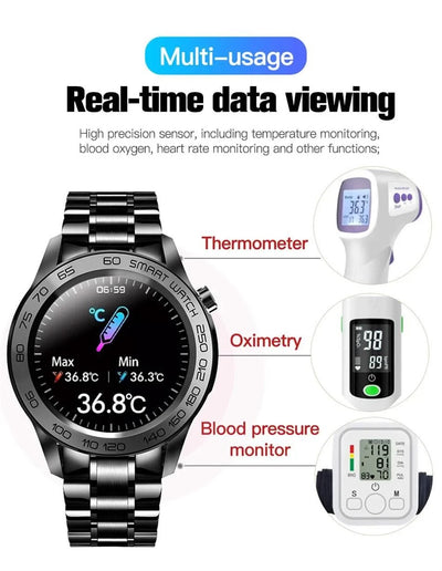 LIGE GPS Sport Track Recording Men Steel Band Smart Watch Body Temperature Activity Sport Fitness SmartWatches  Men Waterproof