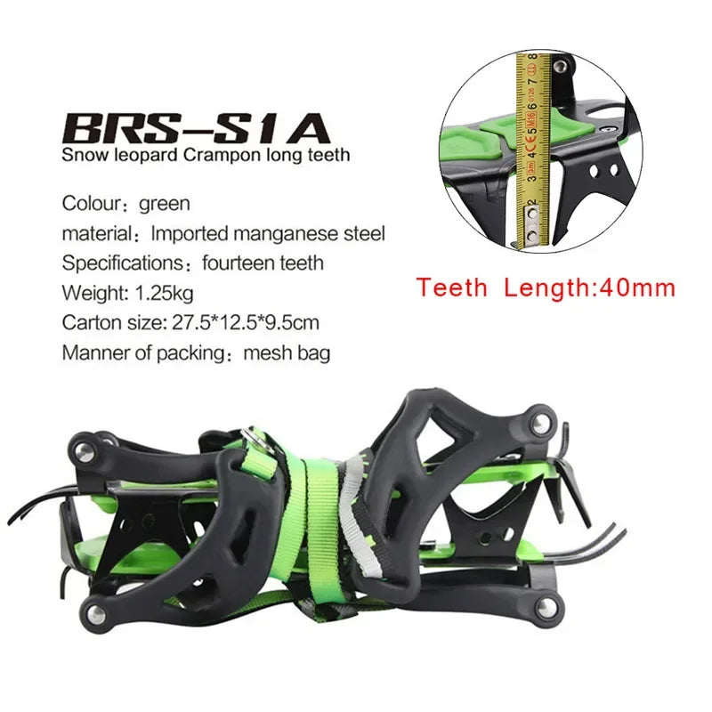 BRS Crampons Mountaineering Short Ice Teeth Crampons Winter Snowfield Anti-slip Ice Gripper Climbing Cleats Green BRS-S1B