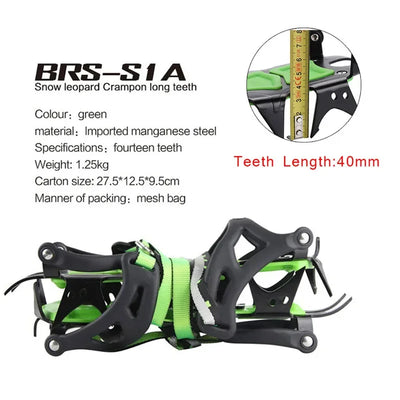 BRS Crampons Mountaineering Short Ice Teeth Crampons Winter Snowfield Anti-slip Ice Gripper Climbing Cleats Green BRS-S1B