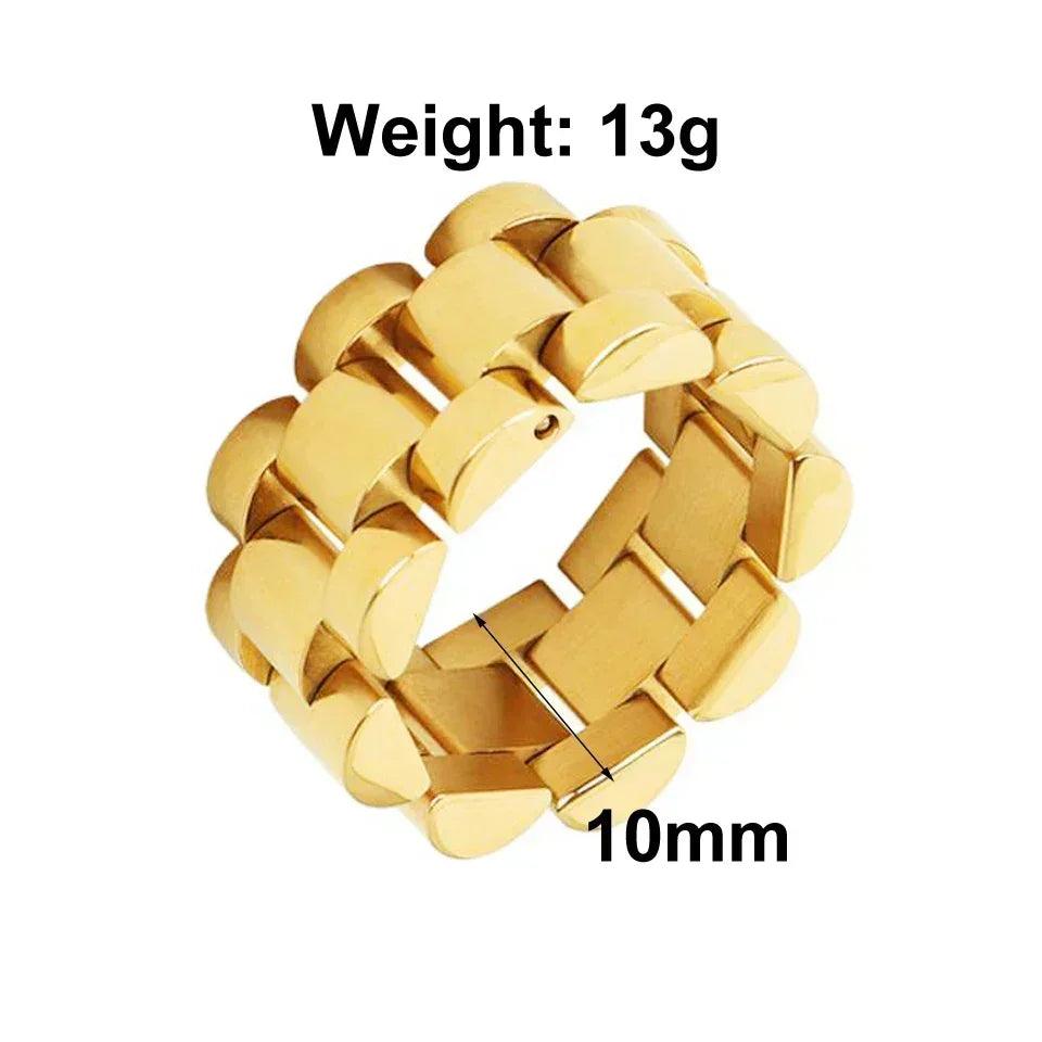 Luxury never fade 18k gold plated bold wide thick ring for women chunky link chain stainless steel strap finger rings