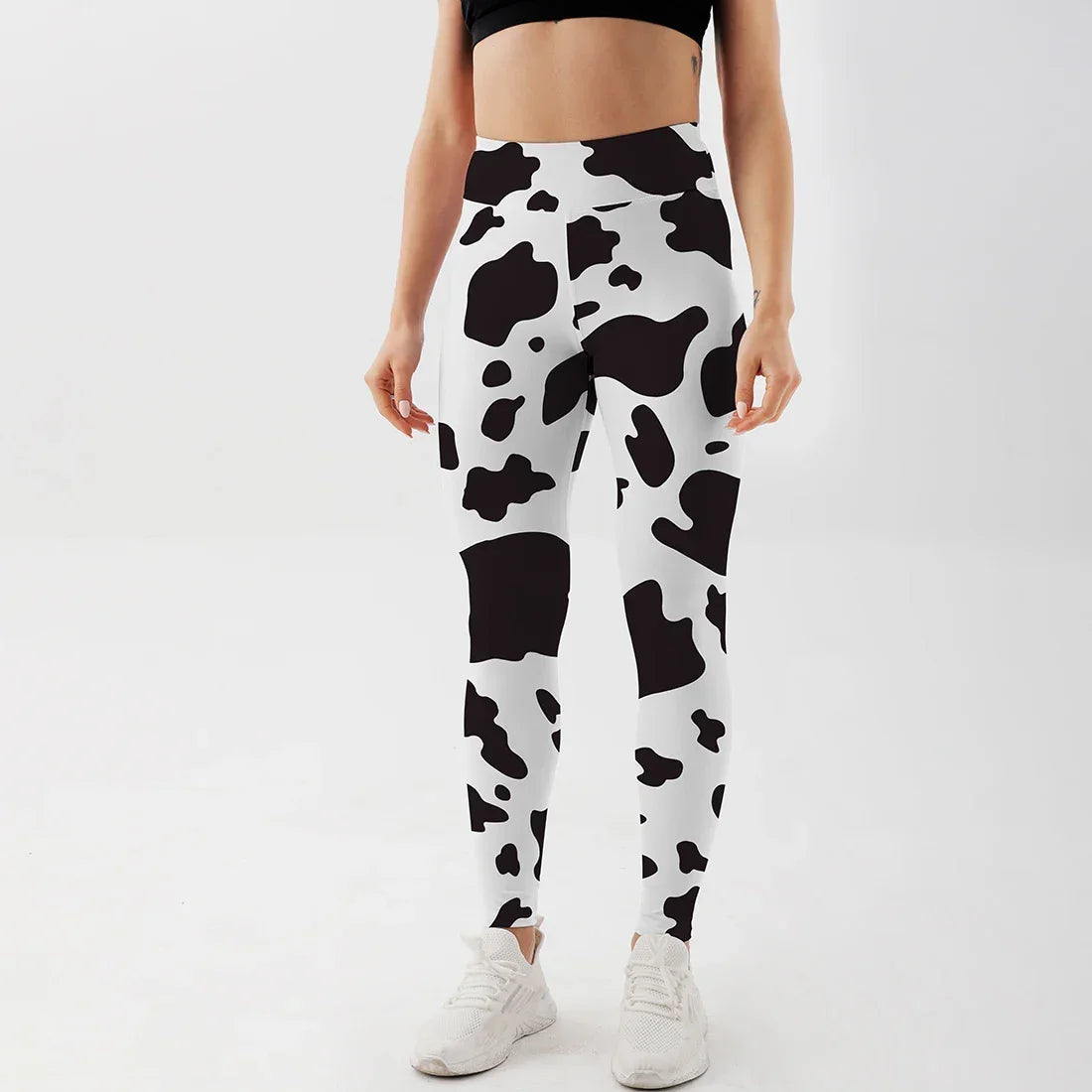 Women Cow Black Printed Leggings