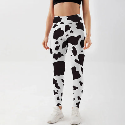 Women Cow Black Printed Leggings